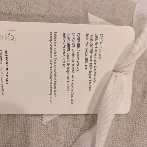 NWT Pottery Barn Belgian Flax Linen Contrast Flange Shams - Picture 5 of 9